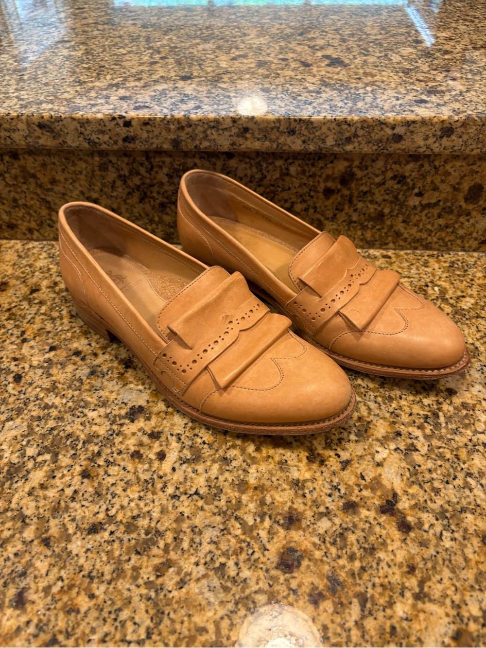 The Office of Angela Scott Beige Leather  loafers Flats 38.5 US 8.5